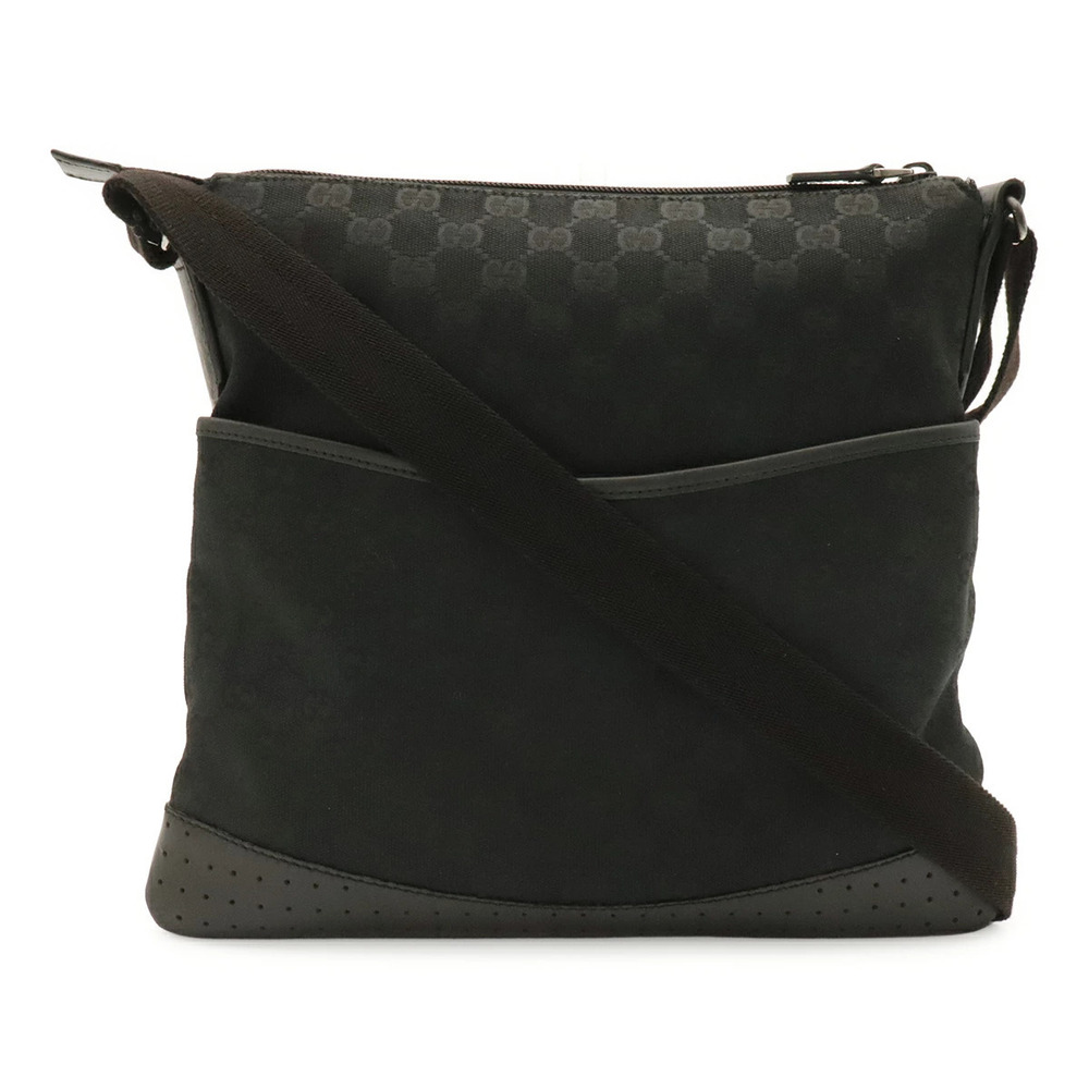 Gucci GG Canvas Messenger Crossbody Perforated Leather Black